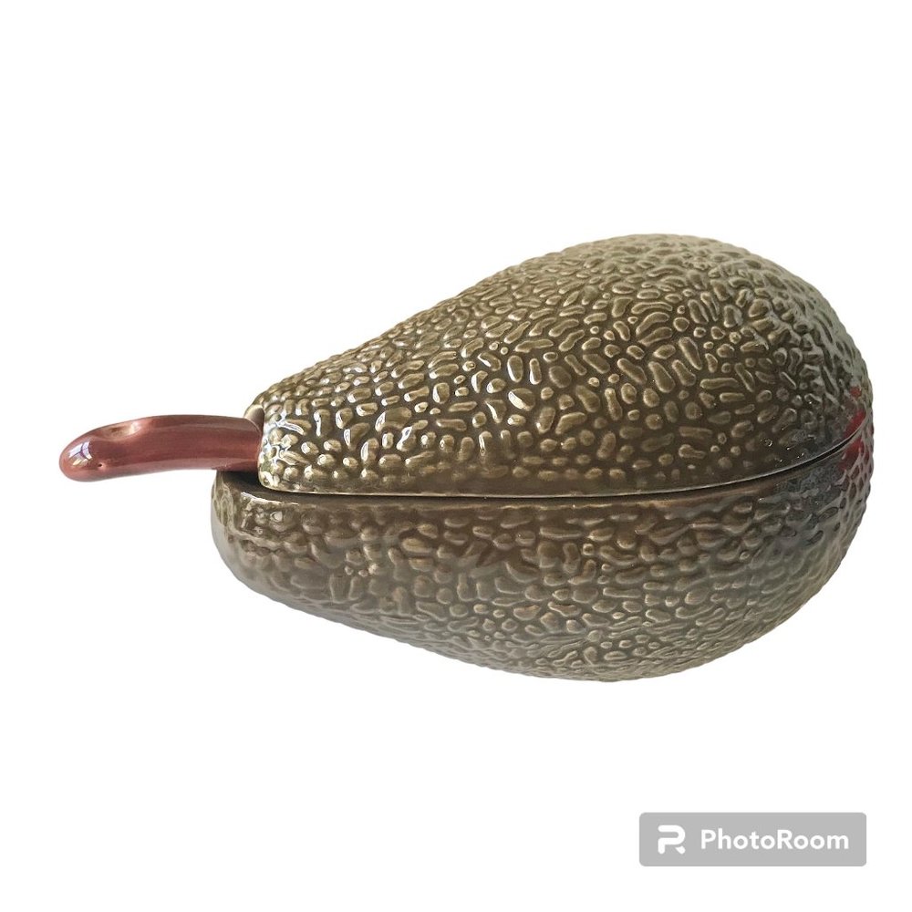 Vintage Ceramic Green Avocado Guacamole Salsa Serving Bowl Party Dish Tray Spoon